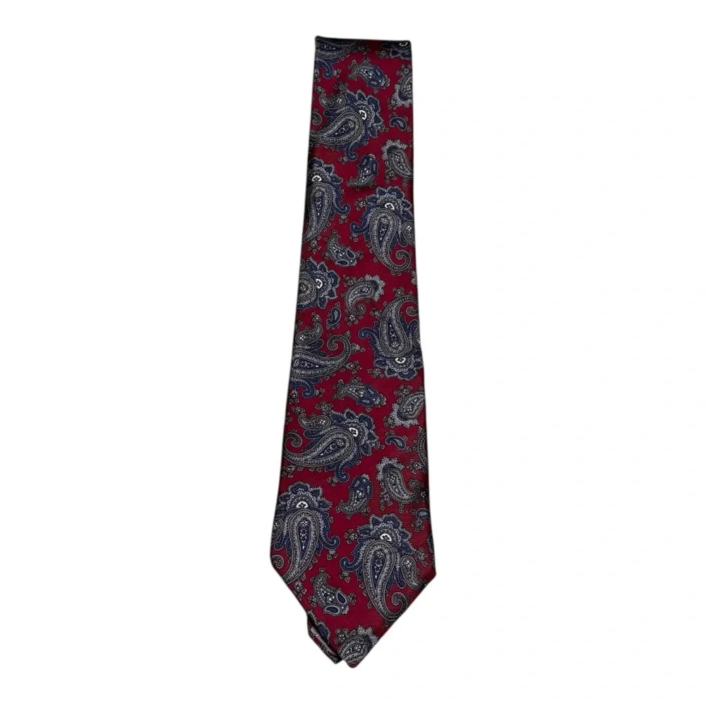 Christian Dior Monsieur Red & Blue Paisley Woven 100% Silk Tie Made In USA